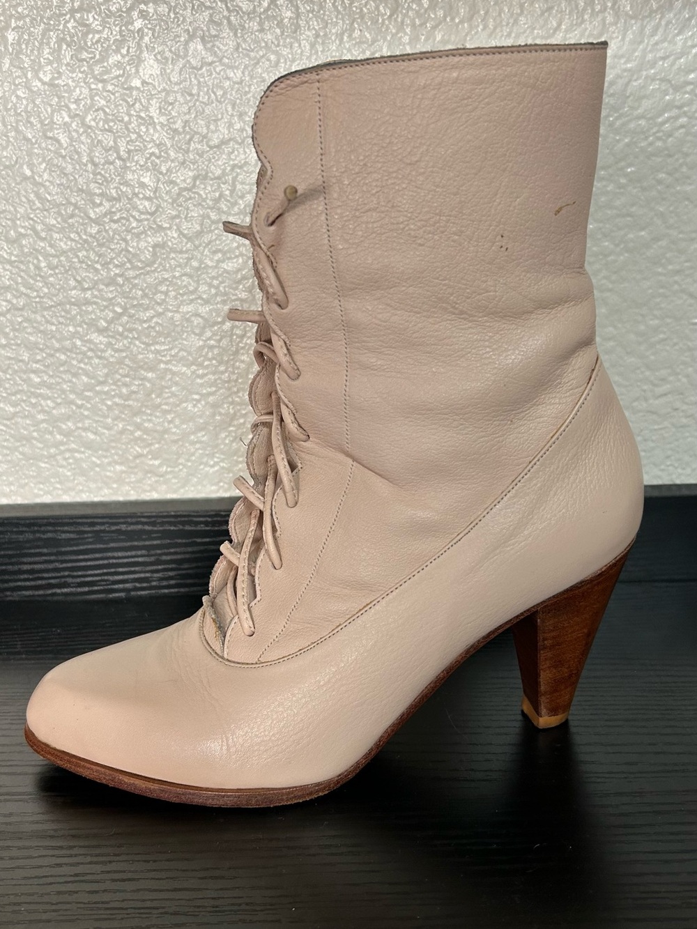 Vintage Blush Lace-Up Ankle Boots